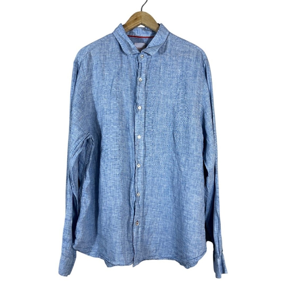 SWIMS Button Down Crosshatch Linen Shirt Light Blue Coastal Luxury Size XXL